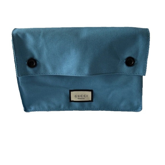 Gucci Beauty Blue Cosmetic Makeup Bag Travel Pouch Cotton Fold Over Button - Picture 2 of 8